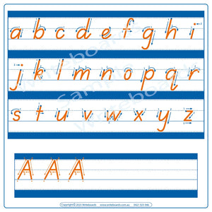 TAS Modern Cursive Font lowercase alphabet tracing worksheets with directional arrows for teachers
