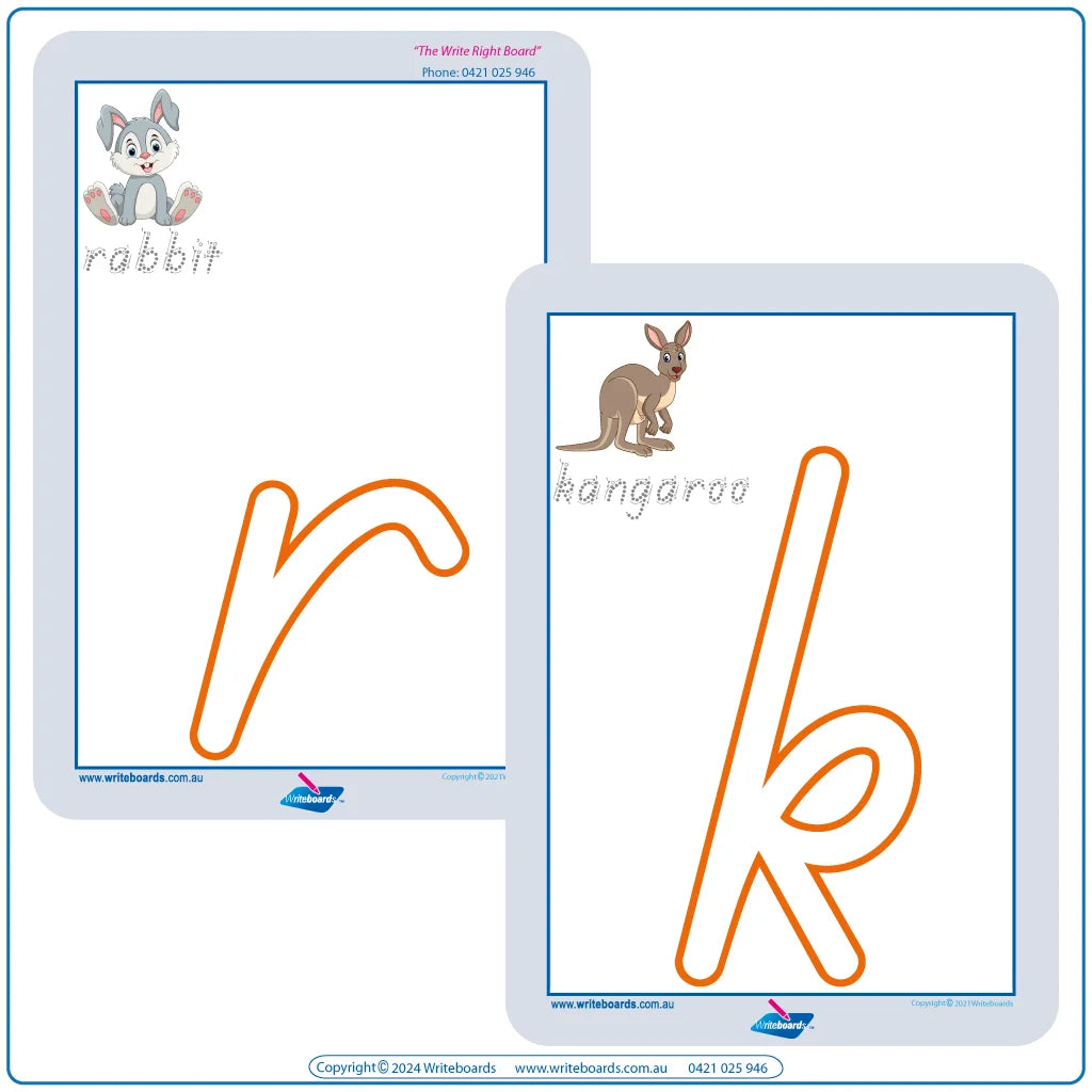 TAS Modern Cursive Font Animal Phonic Large Alphabet Tracing Worksheets