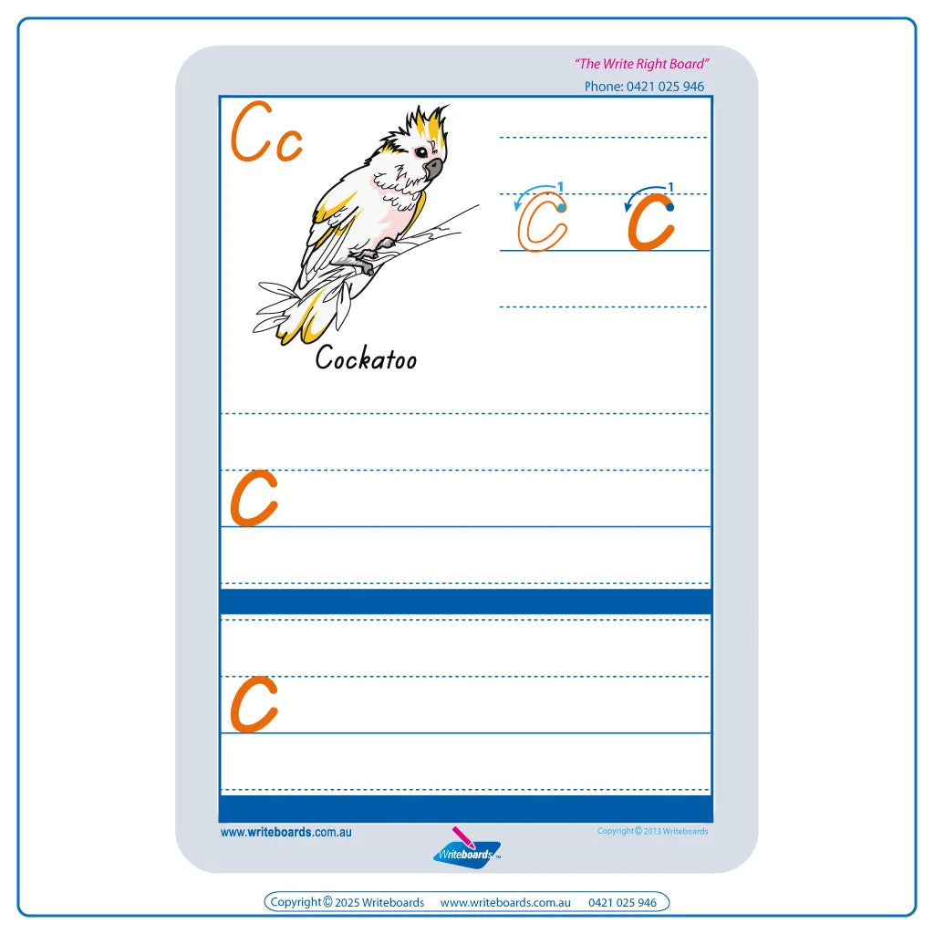 TAS Modern Cursive Font Australian Animal Alphabet Worksheets with Pictures and Names for TAS Teachers