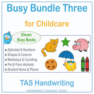 TAS Modern Cursive Font Busy Book Bundle Three for Kindergarten and Childcare Educators Ages 3+