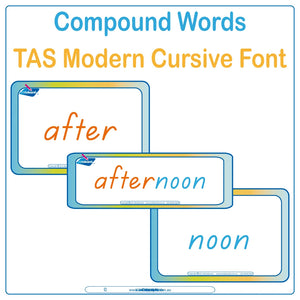 Teach compound words with TAS Modern Cursive Font Colour Coded Flashcards & Worksheets