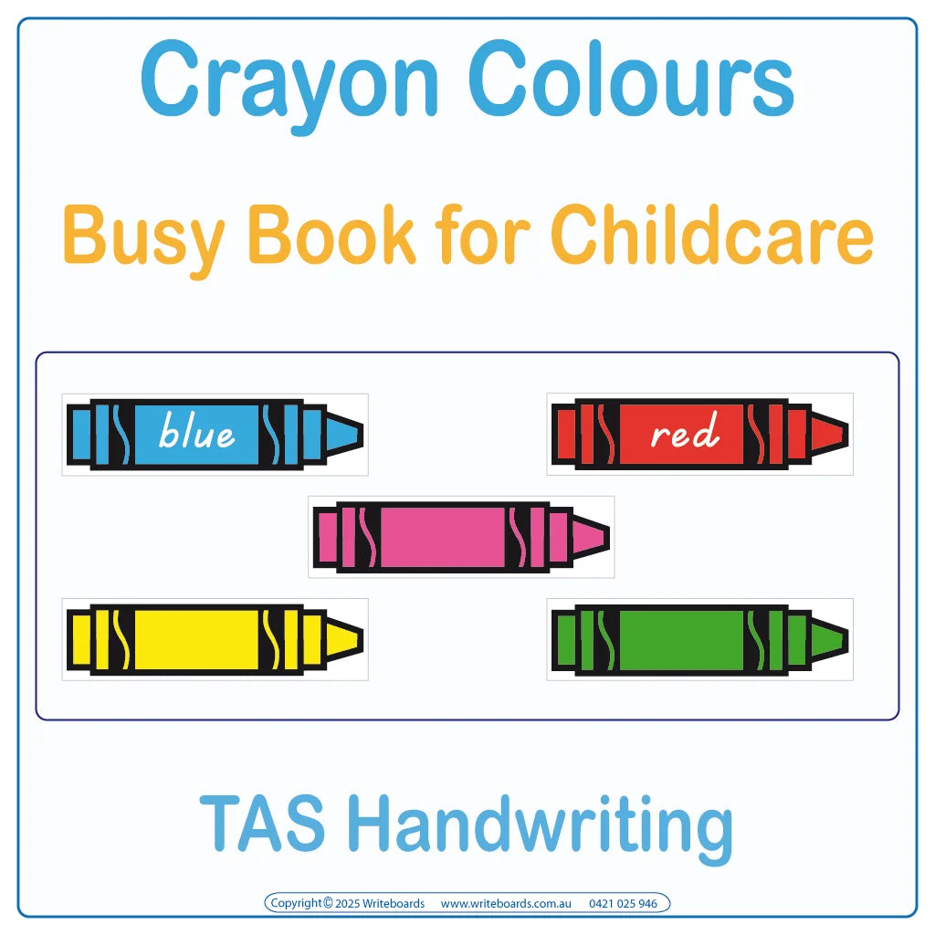 TAS Modern Cursive Font Crayon Colours Busy Book for Childcare & Preschool children aged 3+