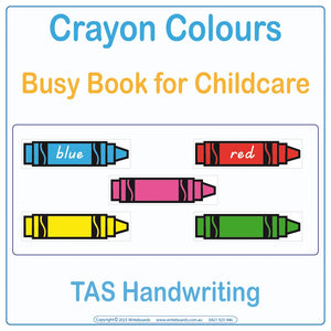 TAS Modern Cursive Font Crayon Colours Busy Book for Childcare & Preschool children aged 3+