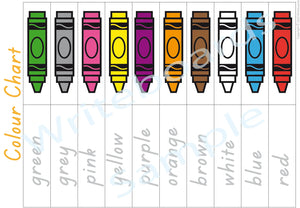 TAS Modern Cursive Font Crayon Colours Busy Book Pages for Childcare & Preschool children aged 3+