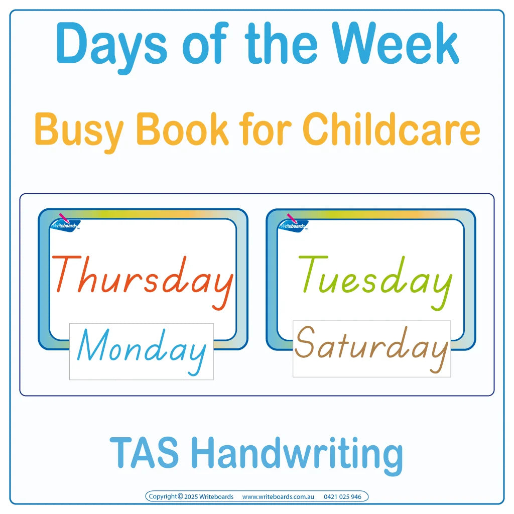 TAS Modern Cursive Font Days of the Week Busy Book for Childcare & Preschool aged 3+