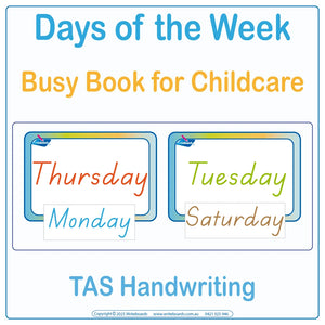 TAS Modern Cursive Font Days of the Week Busy Book for Childcare & Preschool aged 3+