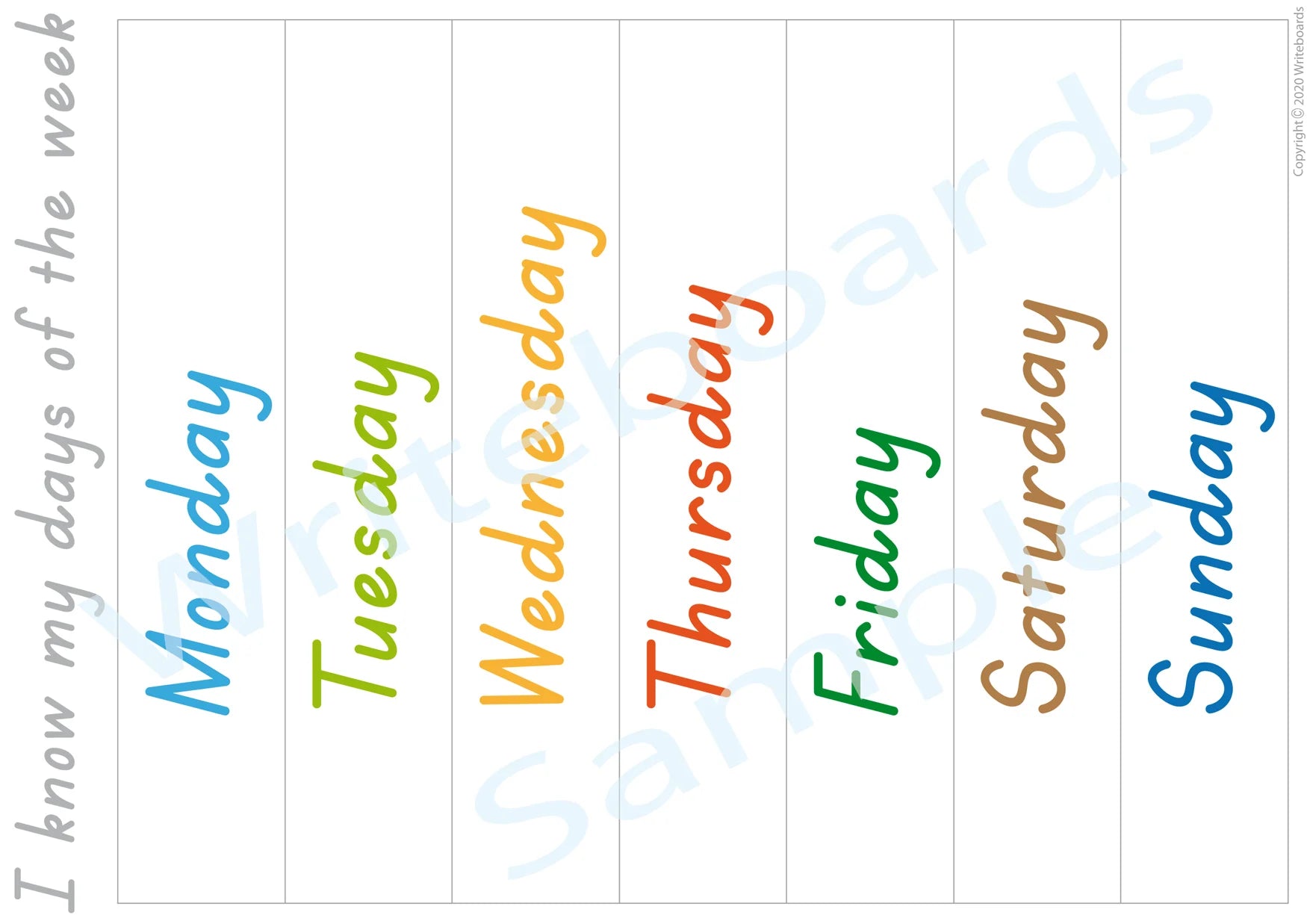 TAS Modern Cursive Font Weekdays Poster for Teachers and Educators plus kids aged 3+