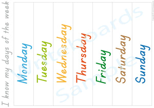 TAS Modern Cursive Font Weekdays Poster for Teachers and Educators plus kids aged 3+