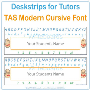 TAS Modern Cursive Font Reusable Desk Strips with and without Directions for Occupational Therapists and Tutors