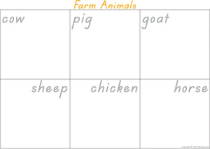 TAS Modern Cursive Farm Animal Busy Book pages for Childcare & Preschool children aged 3+