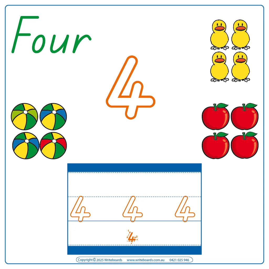 TAS Modern Cursive Font Beginner Number Worksheets and Flashcards for Childcare and Prep Educators