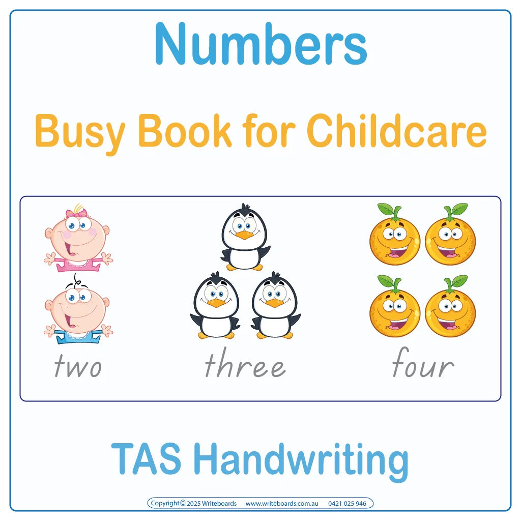 TAS Modern Cursive Font Number Busy Book - Childcare & Preschool for children aged 3+