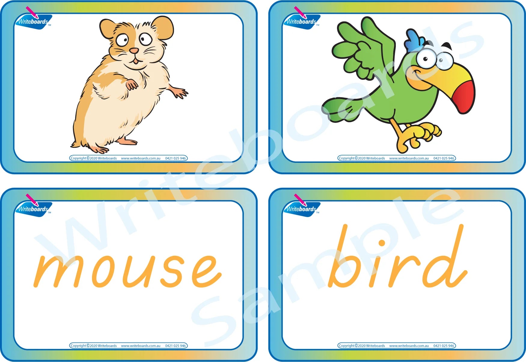 TAS Modern Cursive Font Pet Animal Flashcards for Teachers and Educators