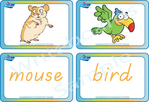 TAS Modern Cursive Font Pet Animal Flashcards for Teachers and Educators