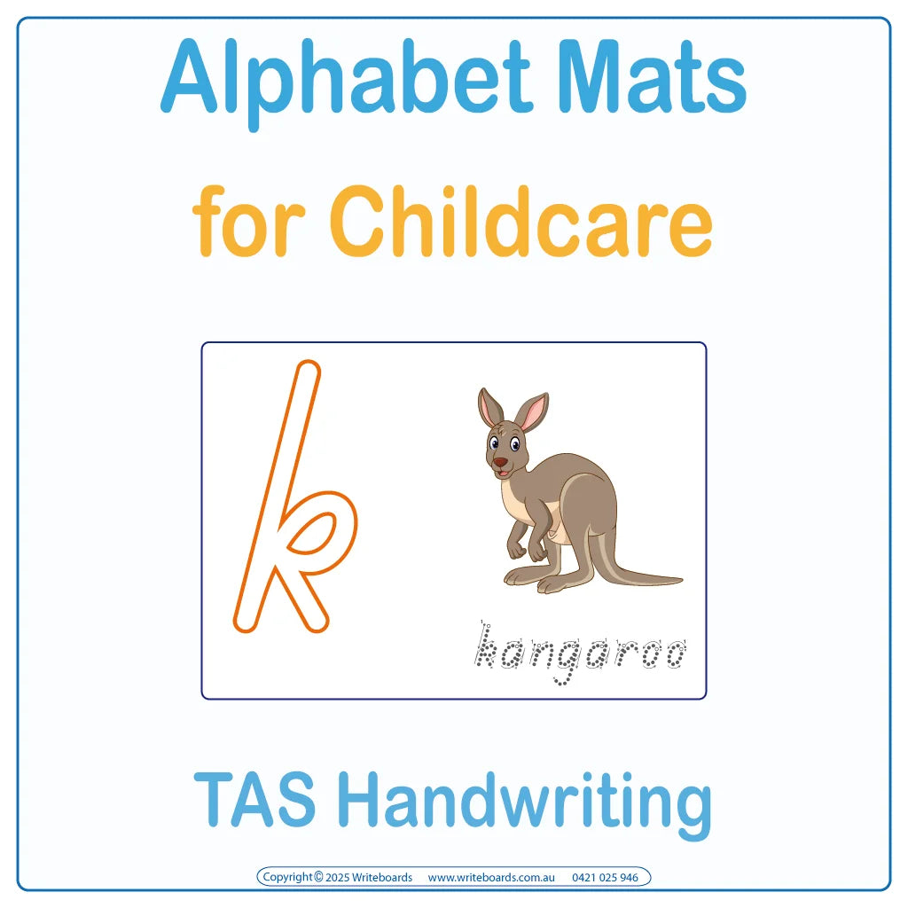 TAS  Modern Cursive Alphabet mats for childcare with large outline letters for tracing or playdough 