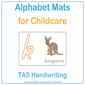 TAS  Modern Cursive Alphabet mats for childcare with large outline letters for tracing or playdough 