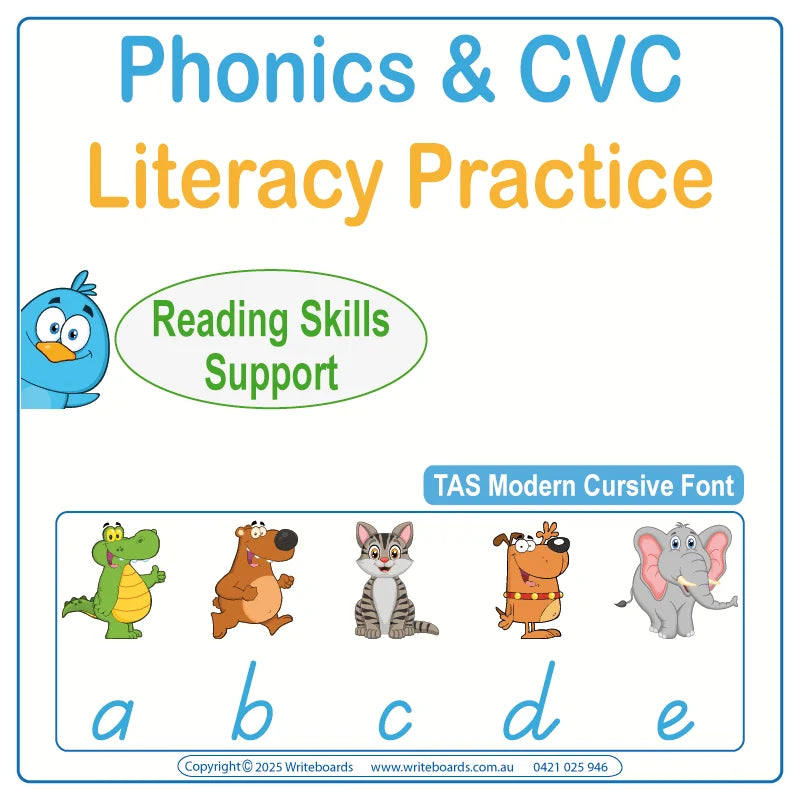 TAS Modern Cursive Font Phonics and CVC Worksheets for Teachers – handwriting and literacy resources