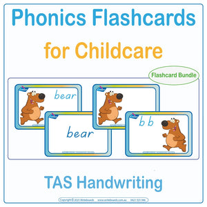 TAS Modern Cursive Font Phonics Flashcards Bundle with picture and word cards for early learners practice
