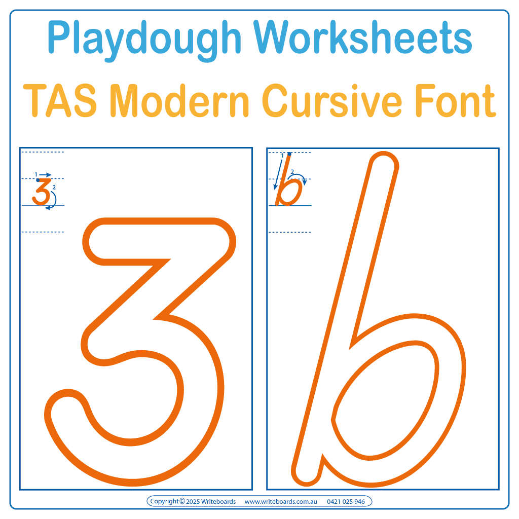 Download TAS Modern Cursive Font Lowercase Letters & Numbers Worksheets for Teachers, TAS Downloadable Teaching Resources
