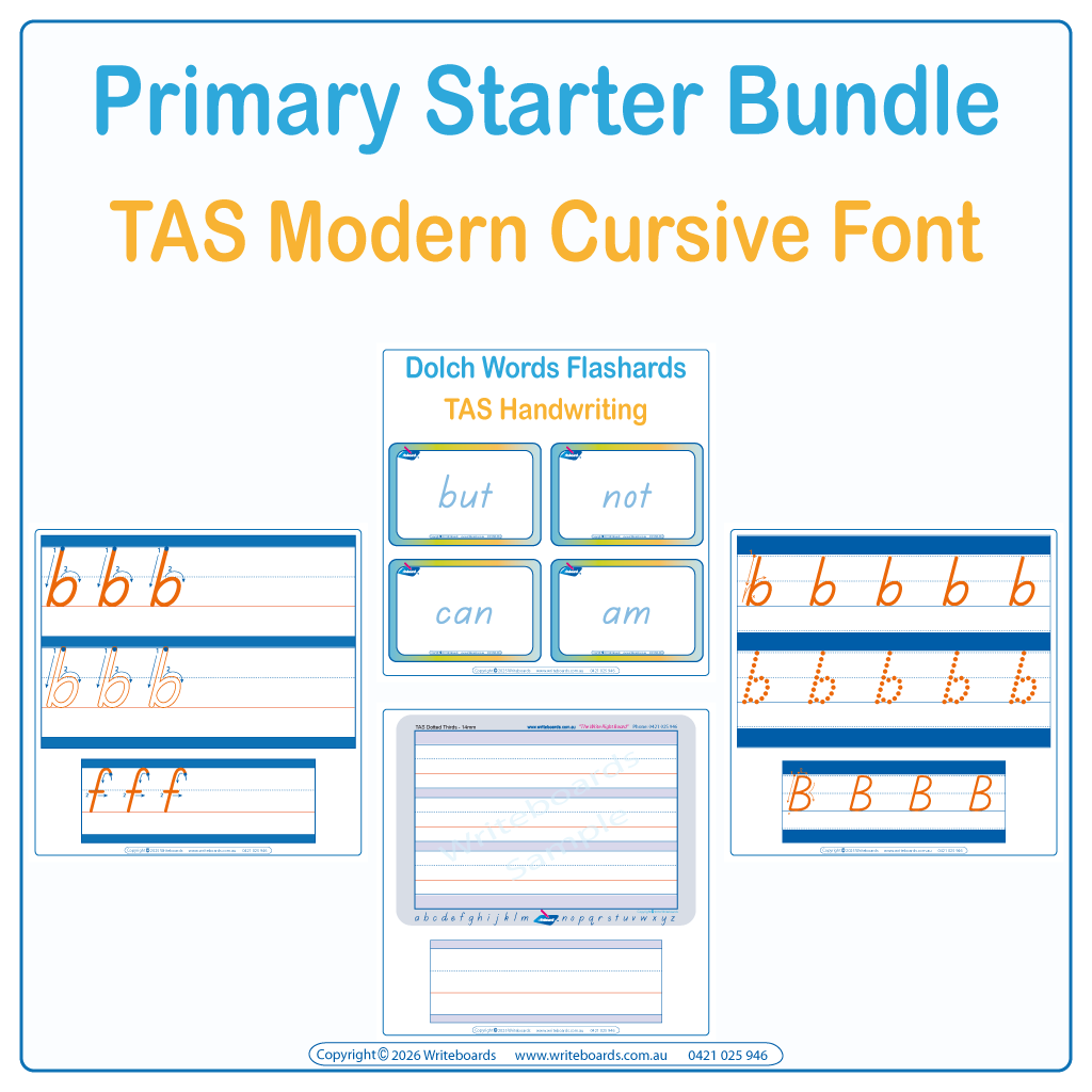 TAS Modern Cursive Primary Starter Bundle includes Dotted Third Worksheets and Lines plus more