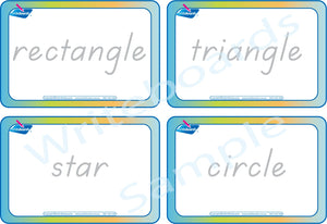 TAS Modern Cursive Font Shape and Colour Flashcards for Teachers and Educators ages 3+