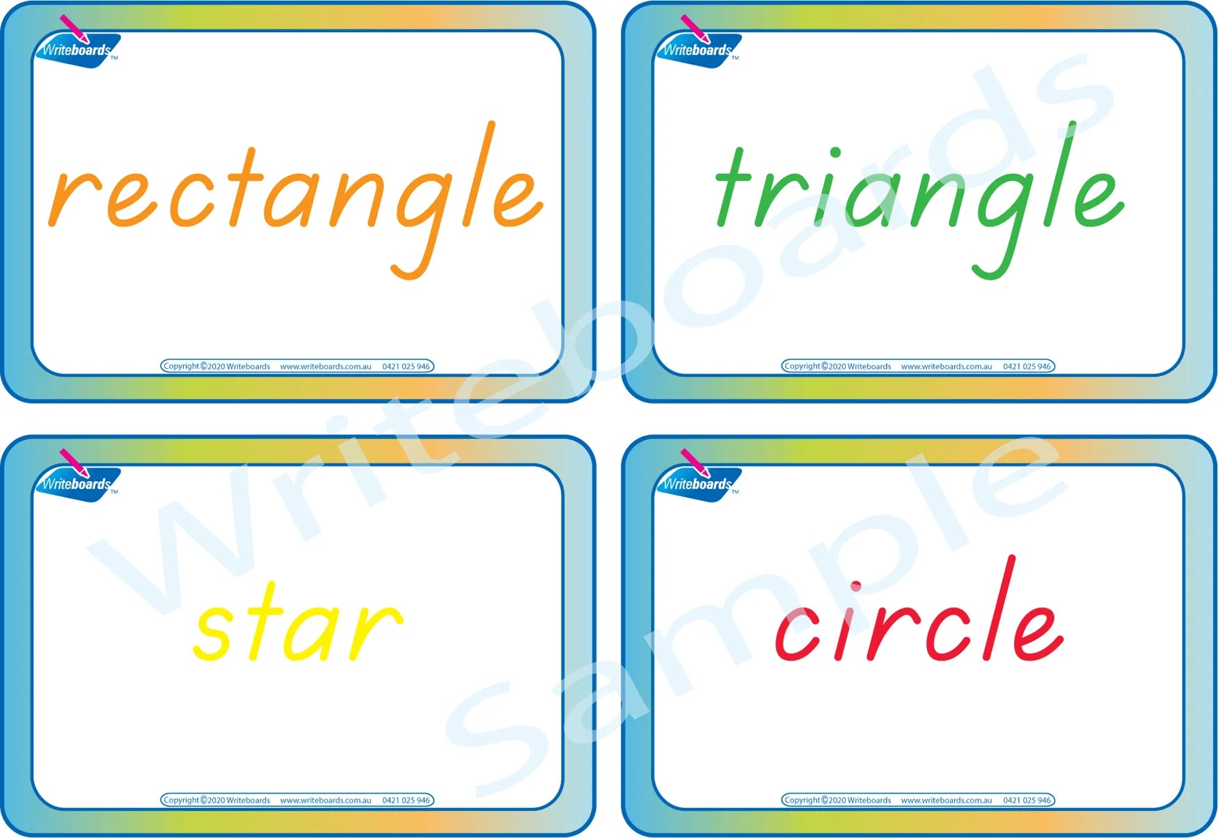TAS Modern Cursive Font Shape and Colour Flashcards for Teachers and Educators ages 3+