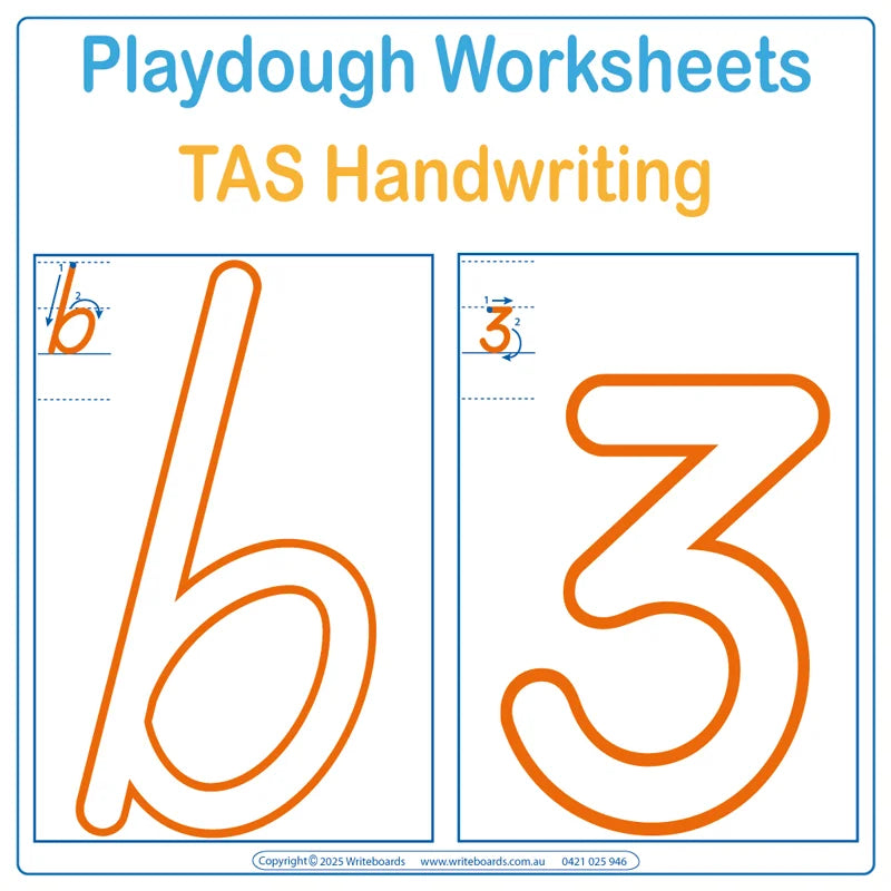TAS Modern Cursive Font Special Needs Kit 1 includes Large Alphabet and Number Worksheets with Directions