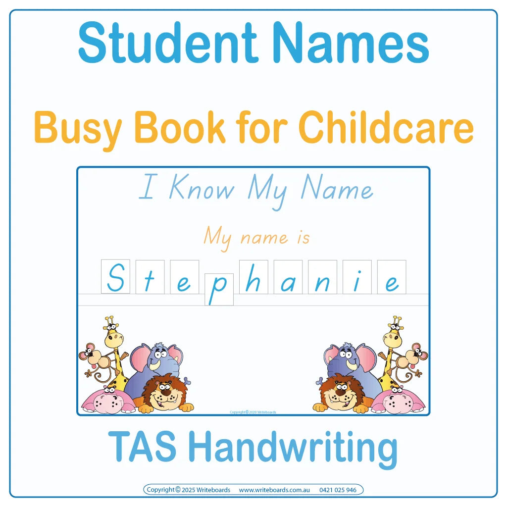 TAS Modern Cursive Your Students Name Busy Book for Childcare & Preschool kids aged 3+
