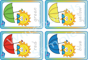 TAS Modern Cursive Umbrella Colours Busy Book Flashcards for Childcare & Preschool kids aged 3+