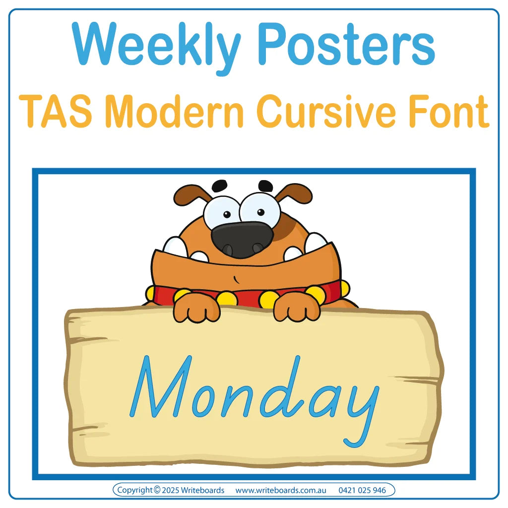 TAS Modern Cursive Font Weekly Posters for Teachers & Educators