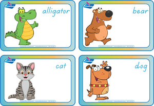 TAS Modern Cursive phonics flashcard showing an animal picture with the matching phonics name