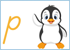 TAS Modern Cursive Alphabet Phonics posters for Kindergarten with letter sounds and picture cues