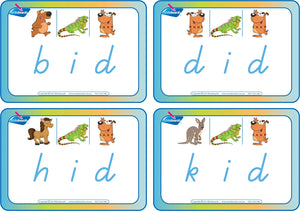 TAS Modern Cursive Font CVC Flashcards with the middle letter i, CVC Resources for TAS Teachers