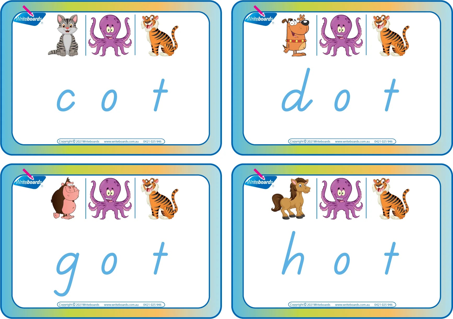 TAS Modern Cursive Font CVC Flashcards with the middle letter o, CVC Resources for TAS Teachers