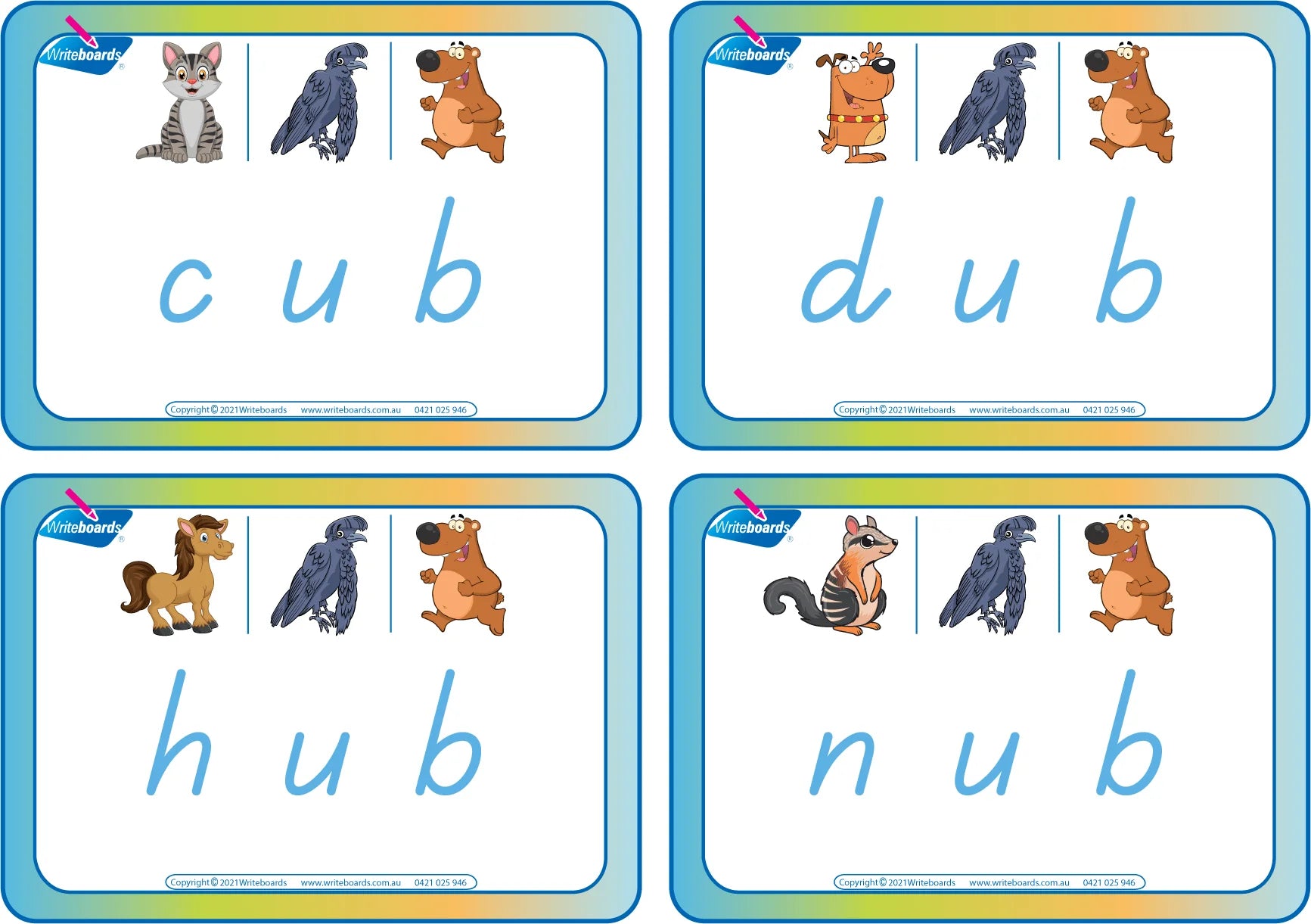 TAS Modern Cursive Font CVC Flashcards with the middle letter u, CVC Resources for TAS Teachers
