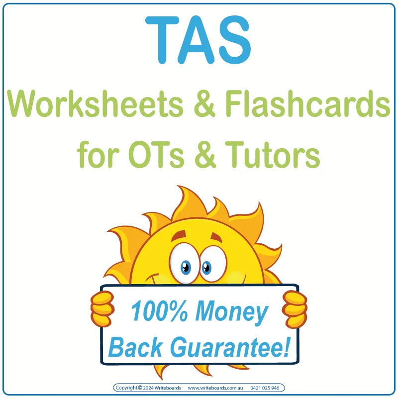 TAS Modern Cursive Font Worksheets & Flashcards for Occupational Therapists & Tutors