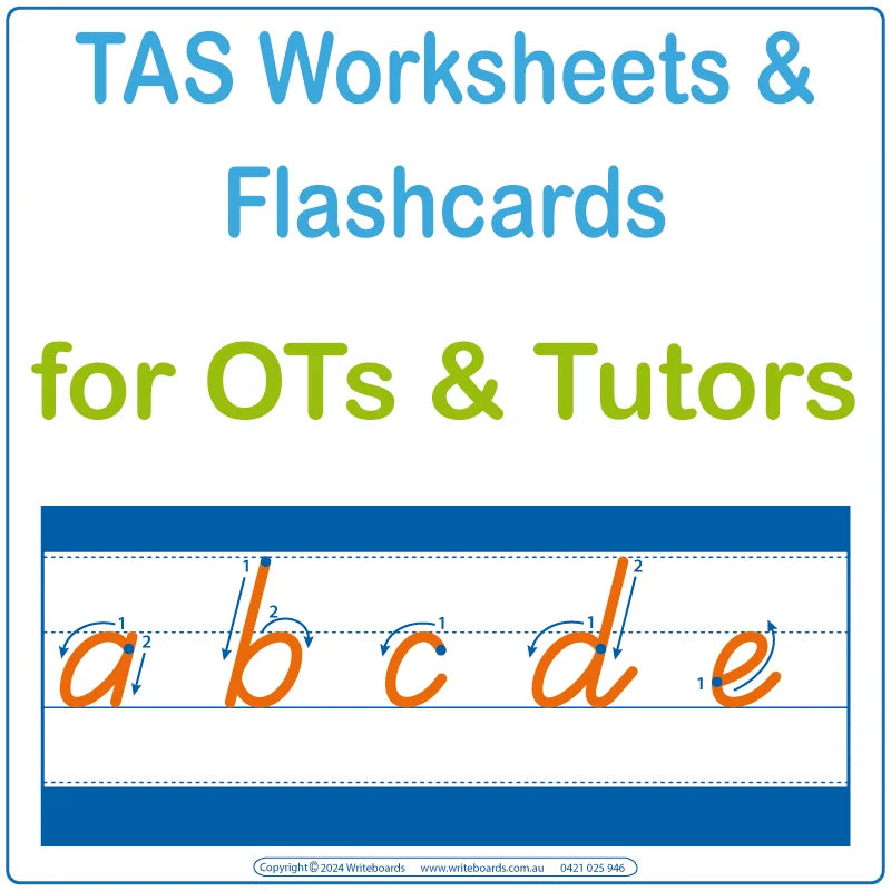 TAS Modern Cursive Font Worksheets for Therapists in TAS, TAS Tutors Traceable & Printable Worksheets