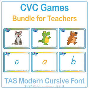 TAS Modern Cursive CVC Flashcards phonics games for letter sound learning