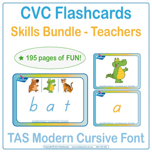 TAS Modern Cursive CVC flashcard skills bundle for teachers covering all CVC words and phonics