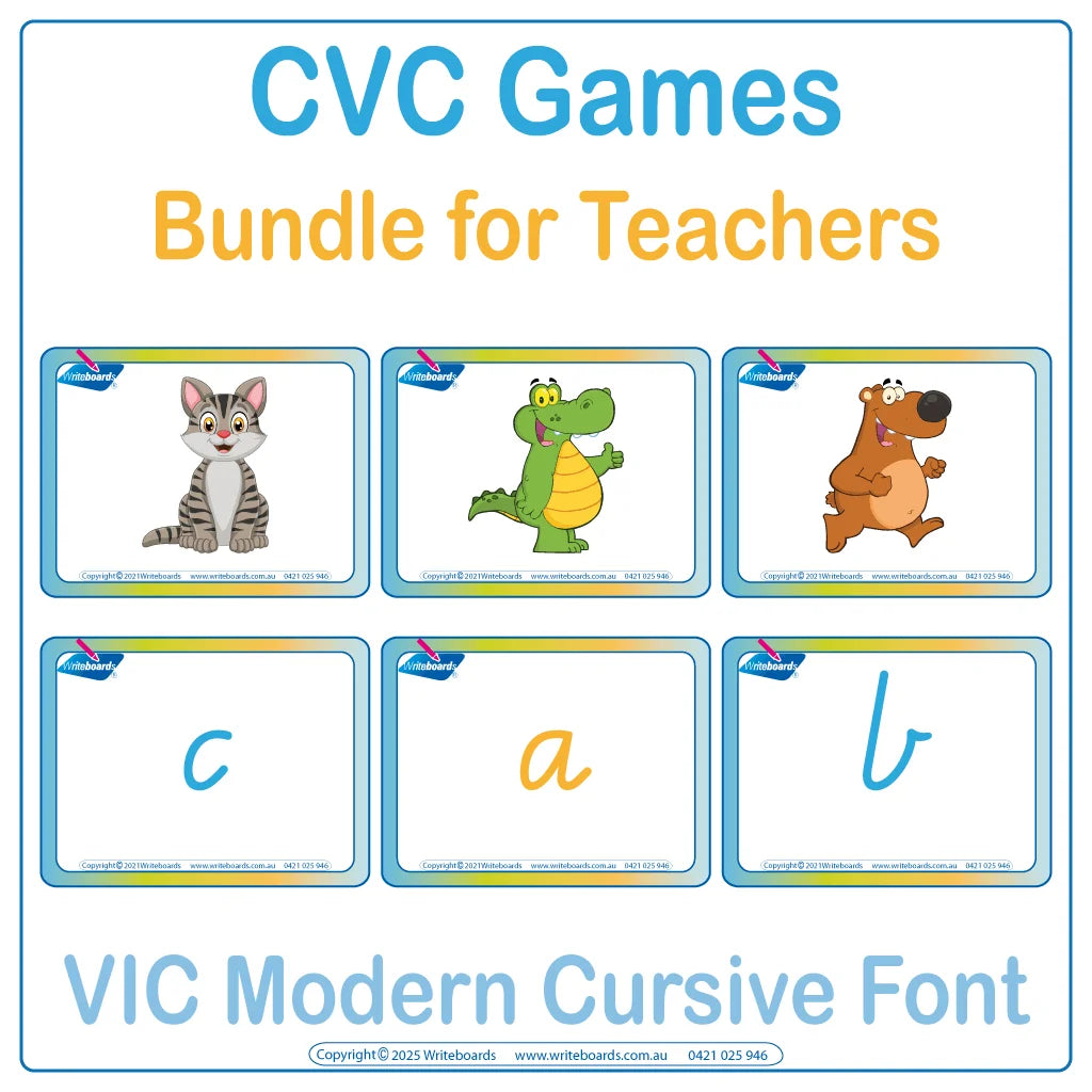 VIC Modern Cursive CVC Flashcards phonics games for letter sound learning