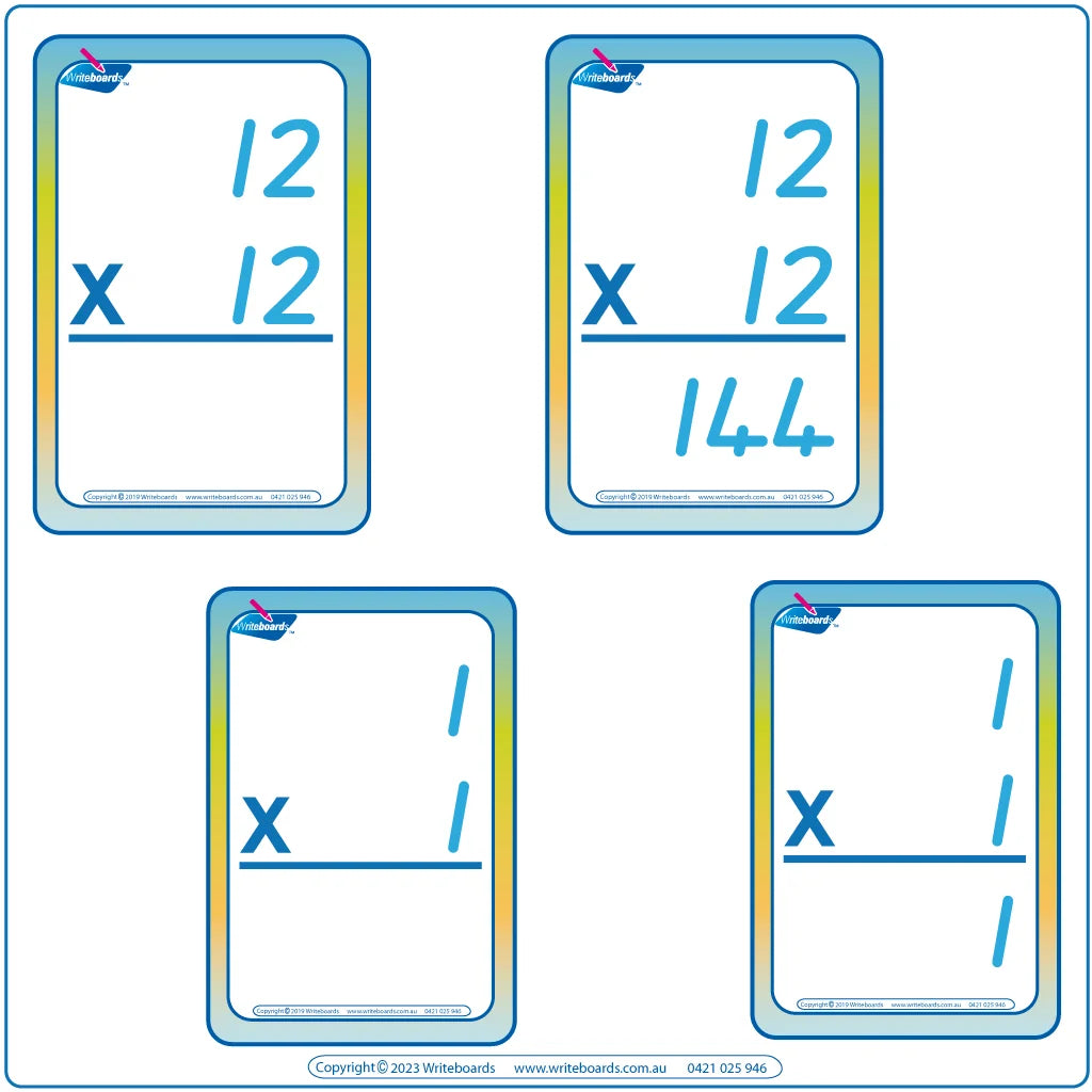 Teach your child times tables with 288 QCursive flashcards, QLD Times Tables