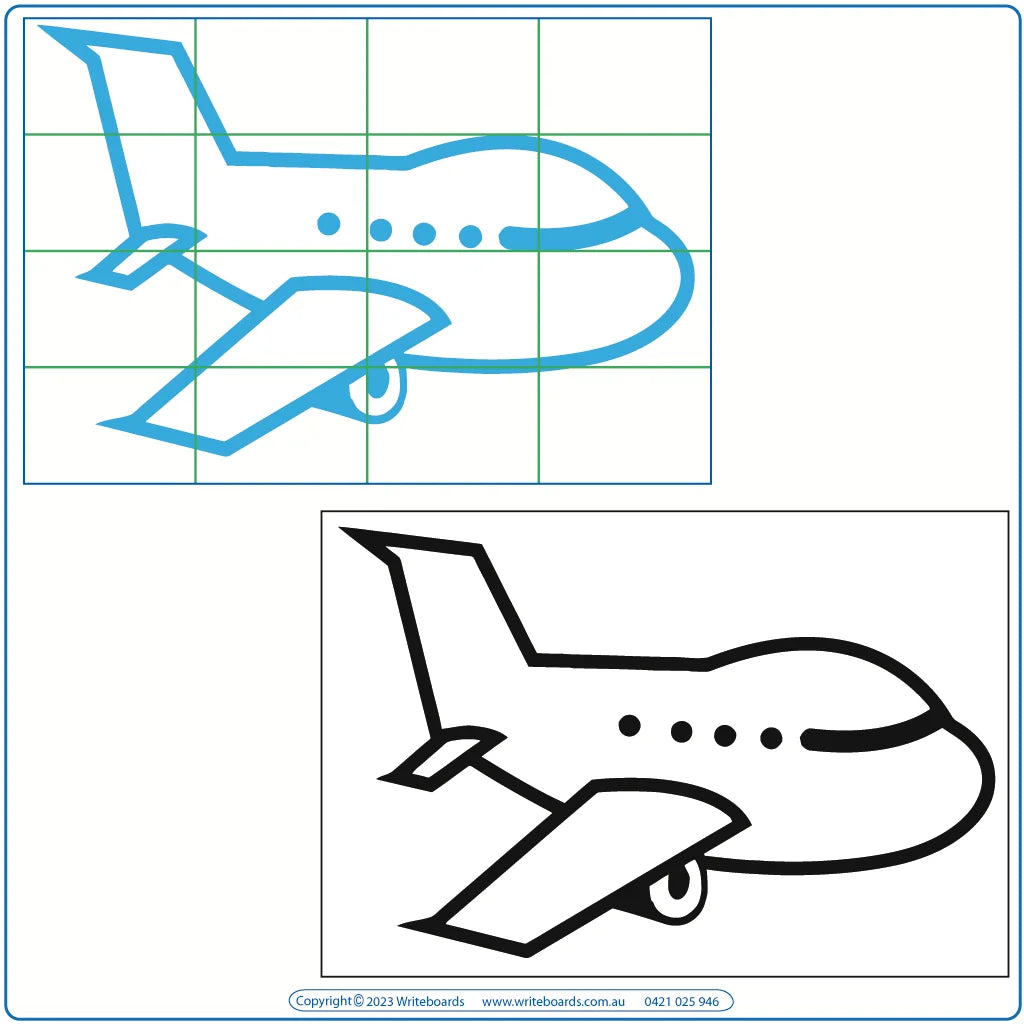 Teach your child how to draw airplanes and cars using a grid & a Reusable board