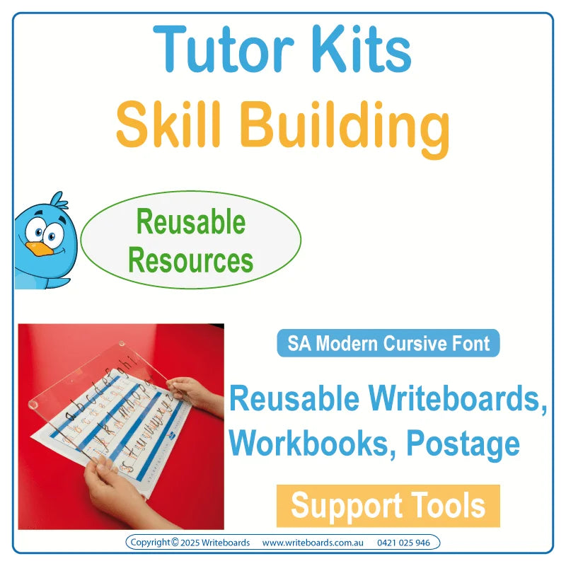 SA Modern Cursive Inclusive Tutor Kits for Tutors and OTS – reusable Writeboards plus free handwriting resources
