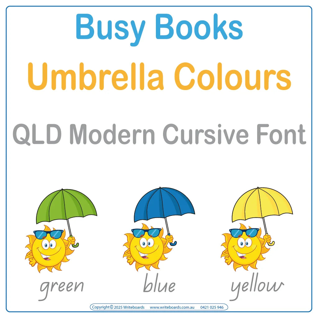 Teach colour recognition and handwriting with this 12-page Colours Busy Book in QLD Modern Cursive Font
