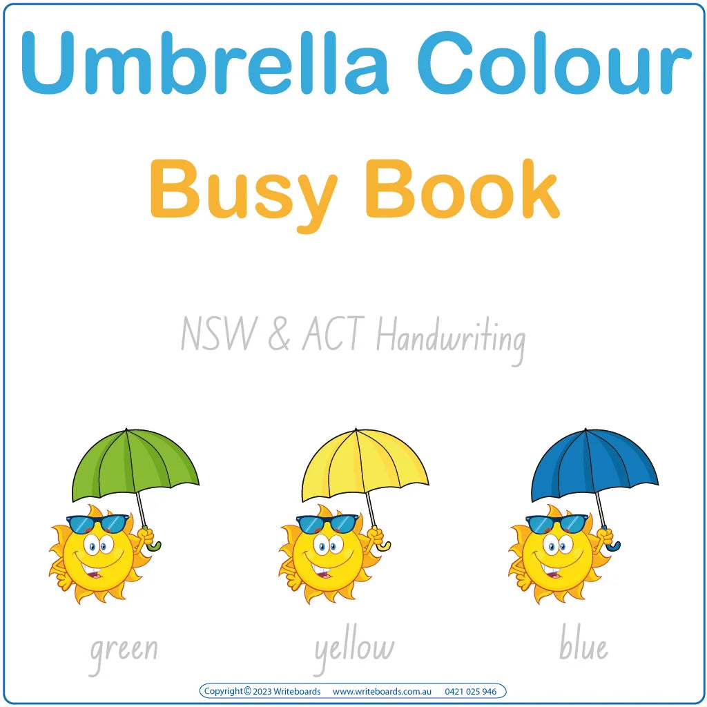 Teach your child colours with our 12-page Colours Busy Book featuring NSW Foundation Font handwriting