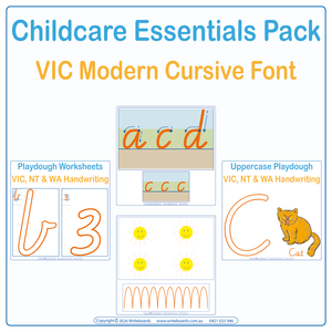 VIC Modern Cursive Font Childcare Essentials Pack - Playdough plus Letter & Number Worksheets