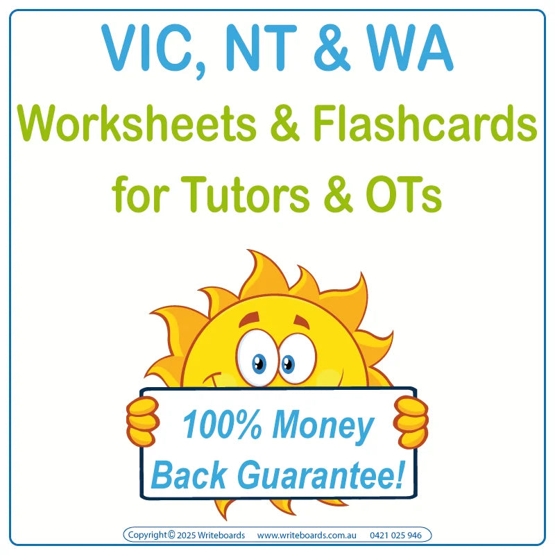 VIC Modern Cursive Font Traceable Worksheets and Flashcards for Occupational Therapists and Tutors, VIC Therapists Resources