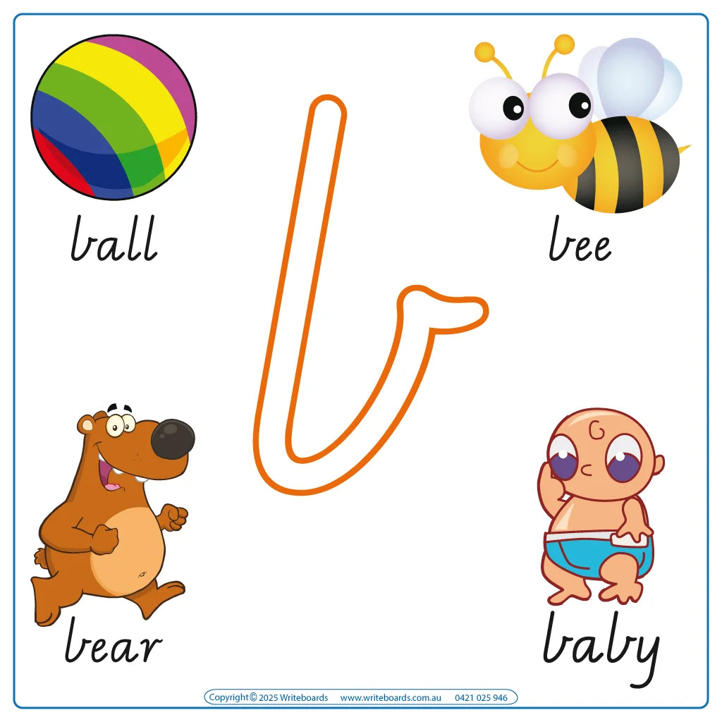 VIC Modern Cursive Phonic Alphabet Worksheets and Flashcards for Childcare and Prep Educators