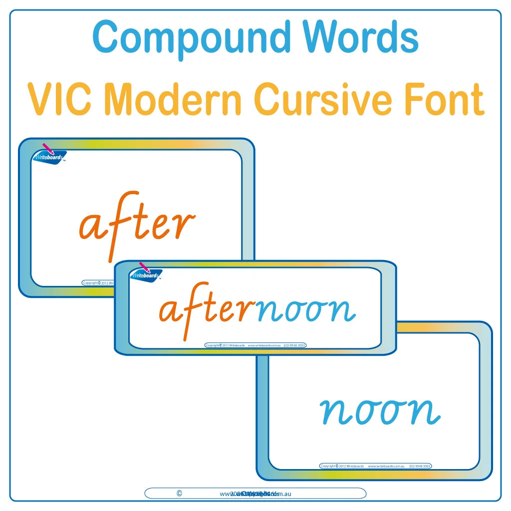 Teach compound words with VIC Modern Cursive Font Colour Coded Flashcards & Worksheets