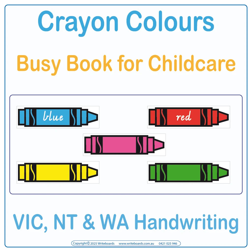 VIC Modern Cursive Font Crayon Colours Busy Book for Childcare and Kindergarten Educators, Ages 3+